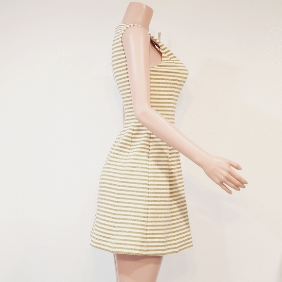 Lilly Pulitzer Brielle Gold Cameo White Ottoman Stripe Fit Flare Dress Size: XS - Picture 14 of 16